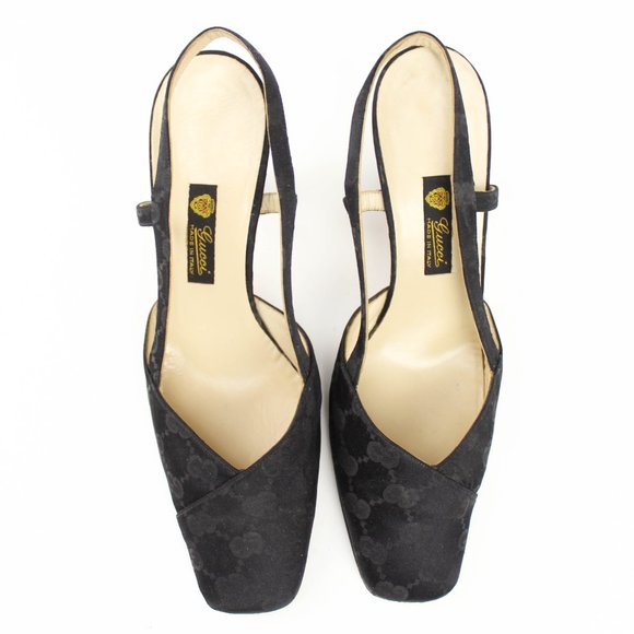 Vintage Gucci Black Fabric GG Monogram Print Slingback High Heels EU 37 Italy - Picture 2 of 12